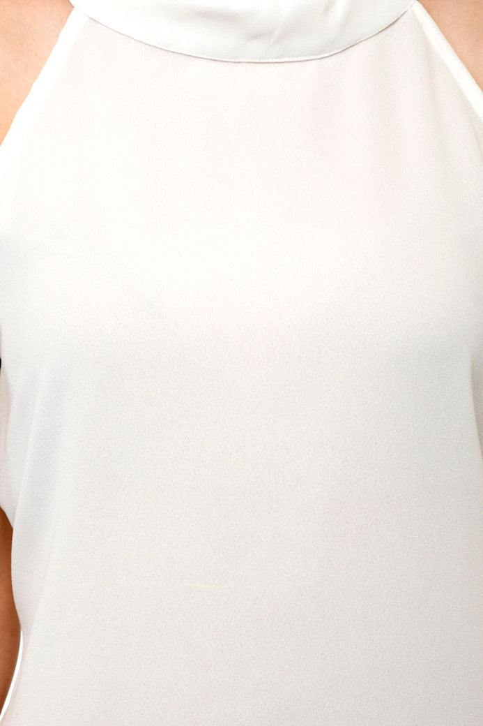 High neck sleeveless white pencil dress