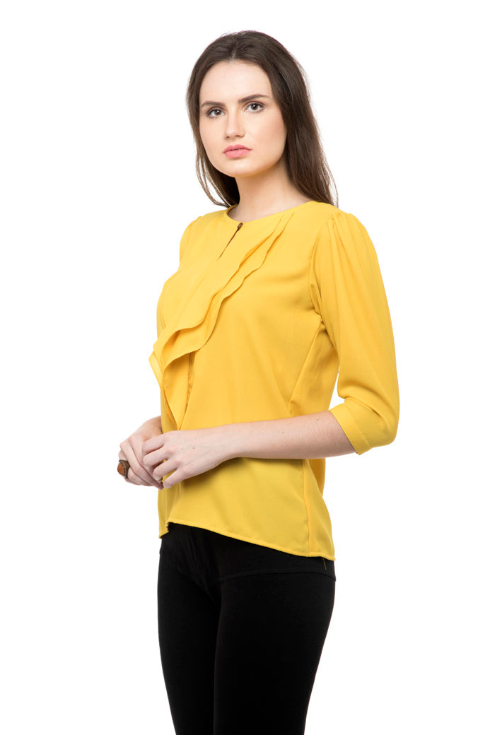 Yellow plain flared ruffle top