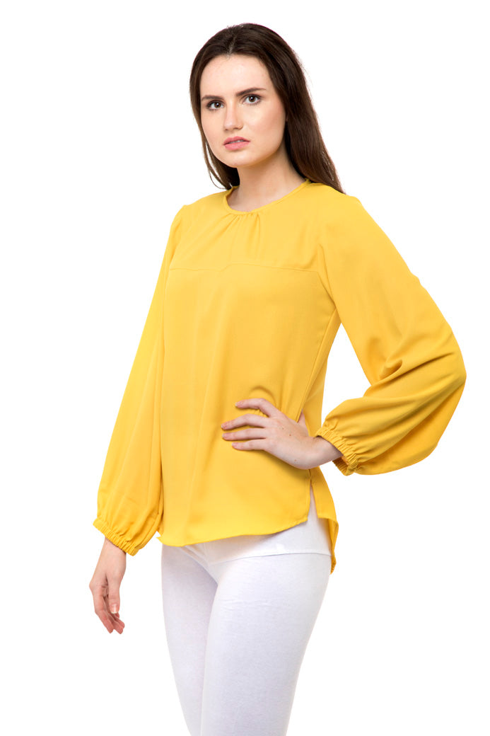 Small waffle full sleeves yellow top