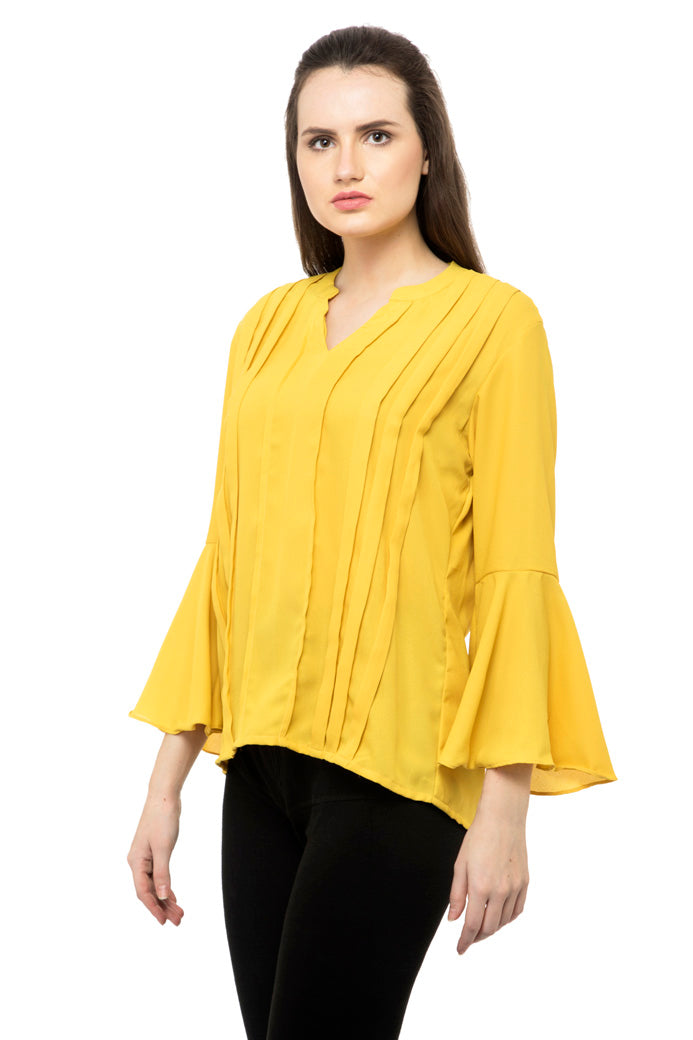 Yellow bell sleeves pleated top