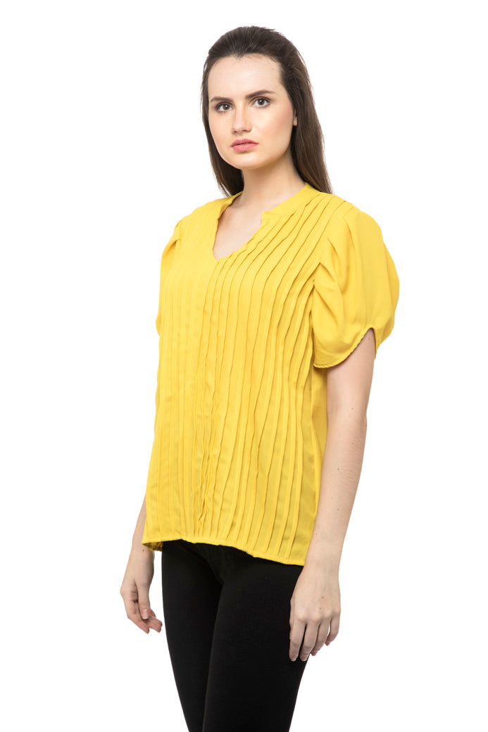 Full pleated and bell sleeves yellow color top