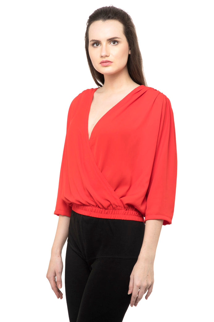 Deep neck folded wrap design top