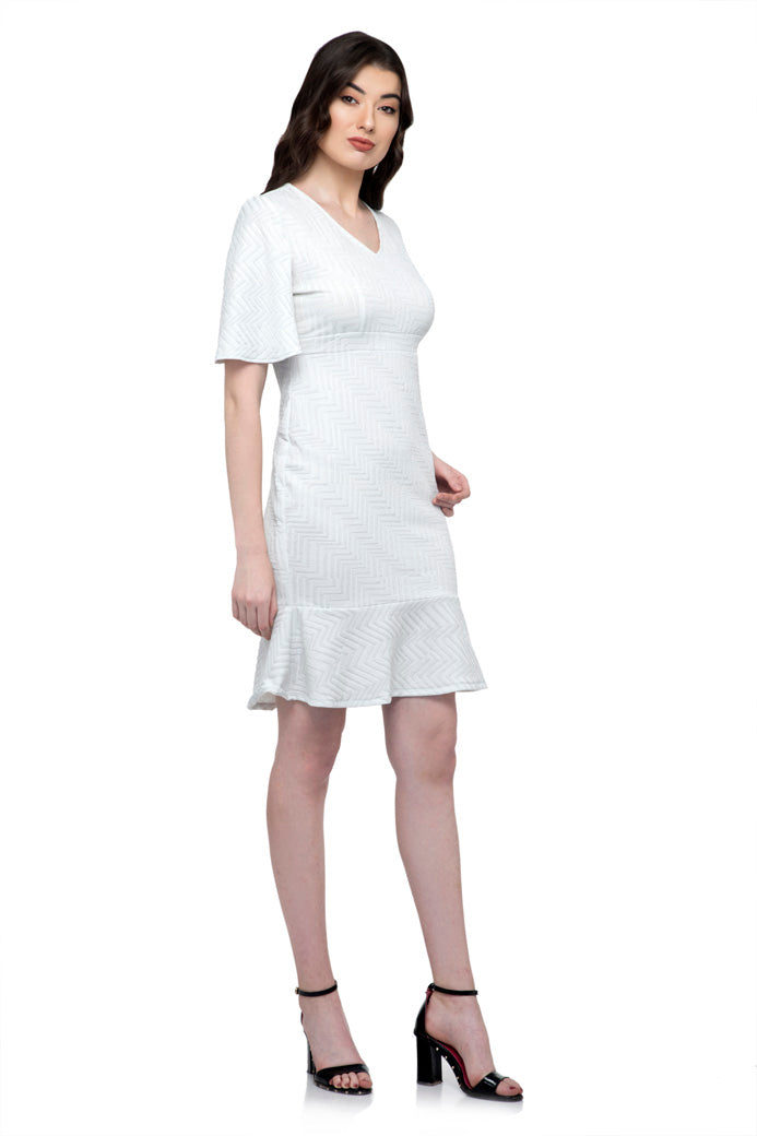 Silver ruffle sleeve one piece dress with ruffle hem