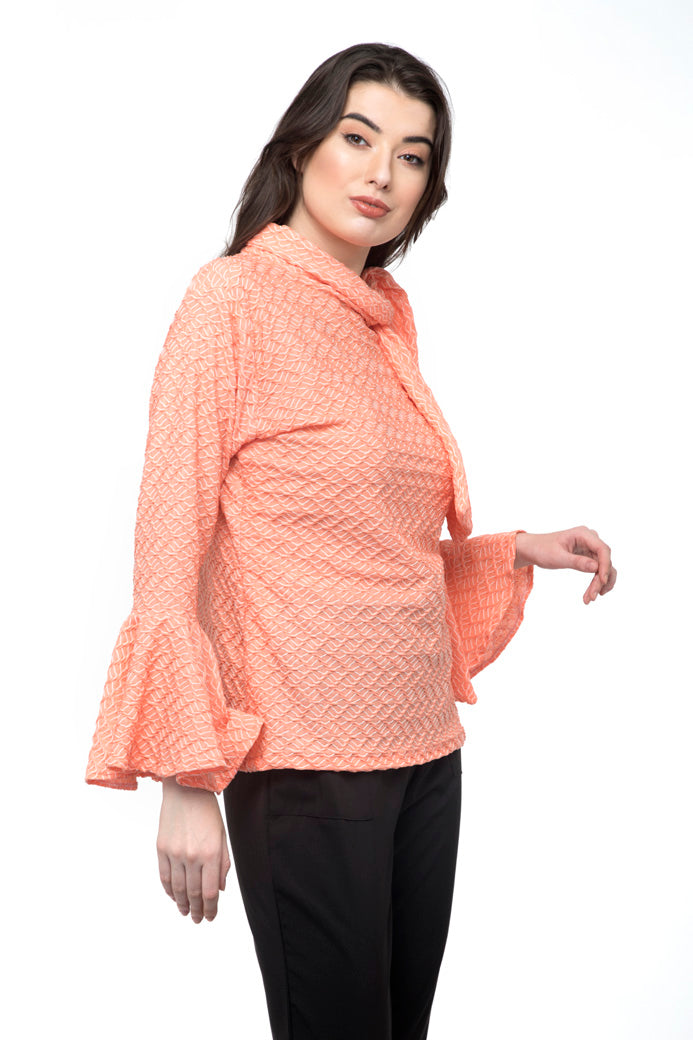 Neck Side Tie Knot Bell Sleeve Women Top