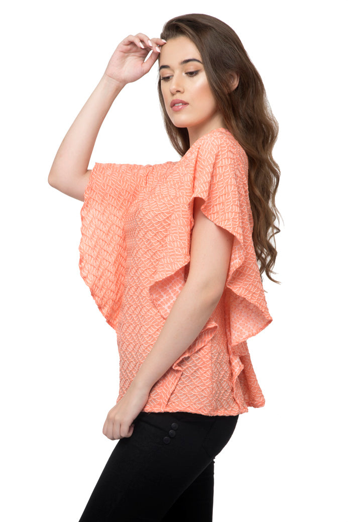 Peach Ruffle Sleeve Top