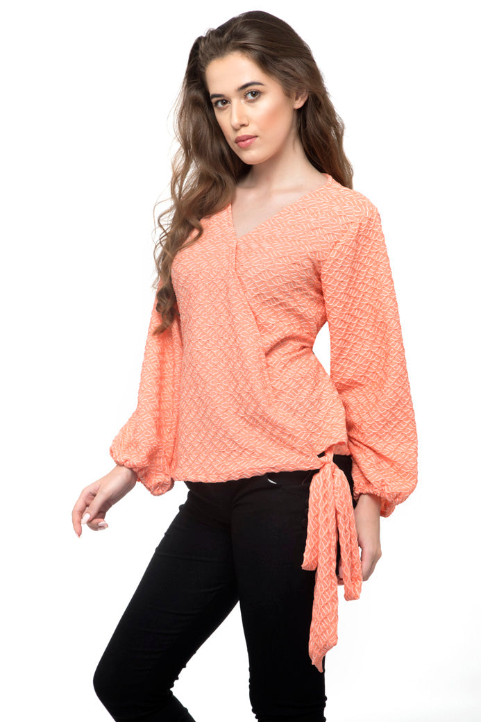Peach Color Wrap Top