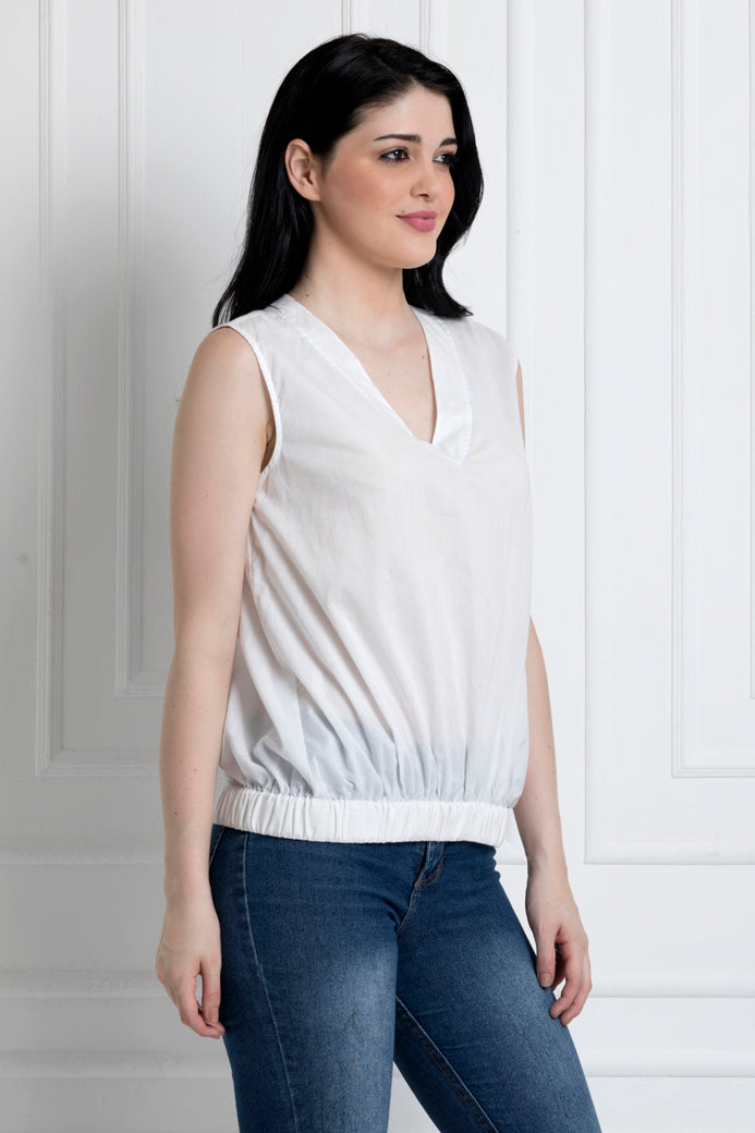 Sleeveless, V-Neck, Elasticated Bottom Top