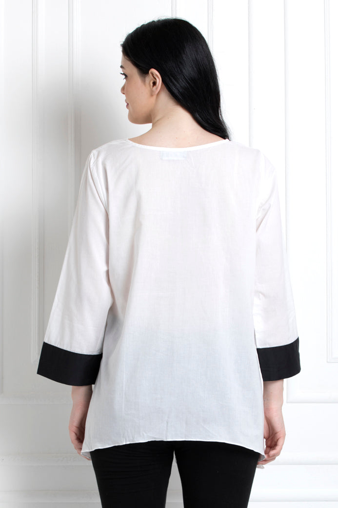 Monochrome Full Sleeves Cuff Sleeves Top with Pintucks