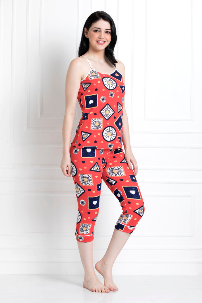 Spaghetti Top & Pajamas In Ditsy Print