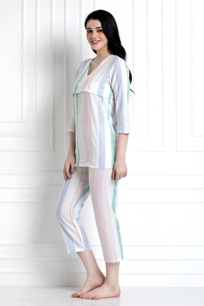 V-Neck, Striped Top With Pyjamas. For That Super Cool Feel