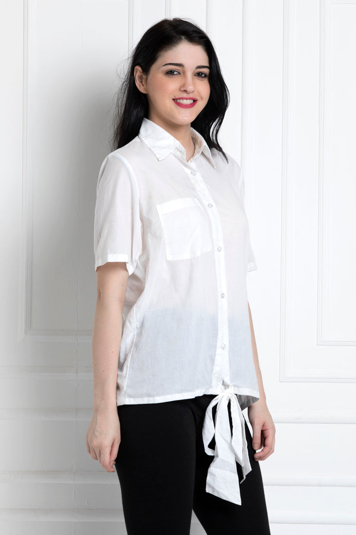 Collared Buttoned Down Shirt With Front Knot