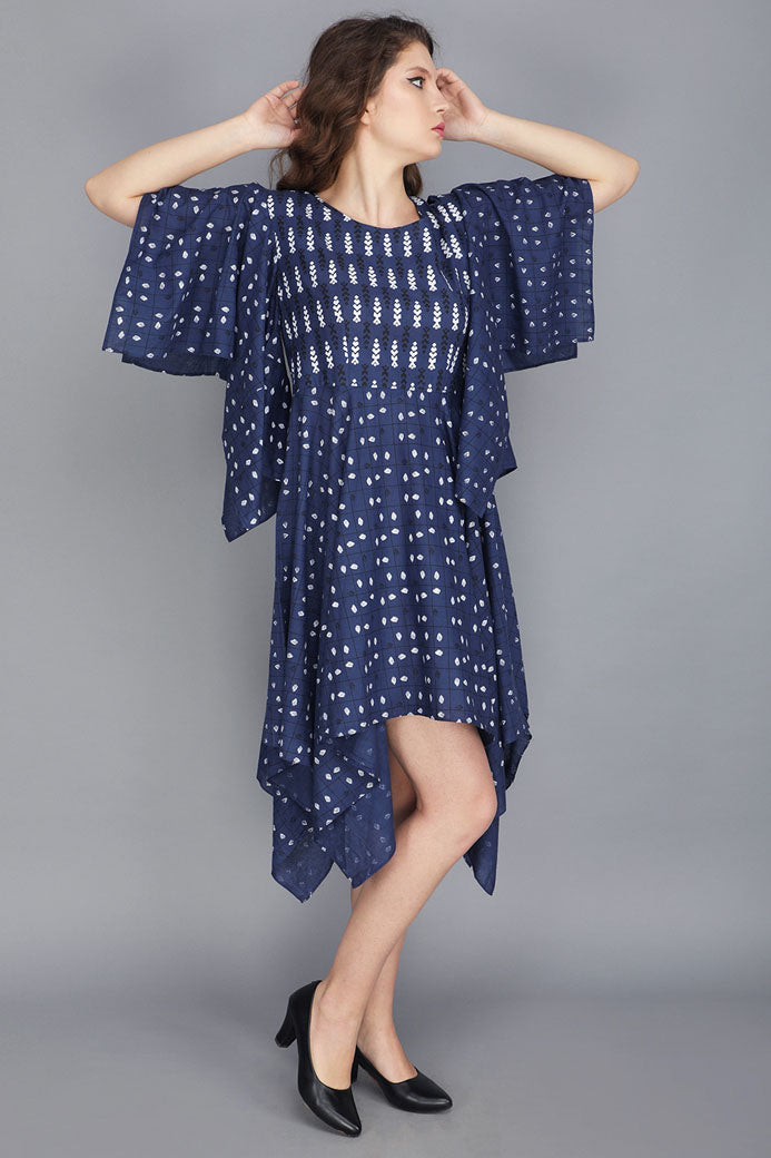 INDIGO BLUE HANDKERCHIEF DRESS IN COTTON