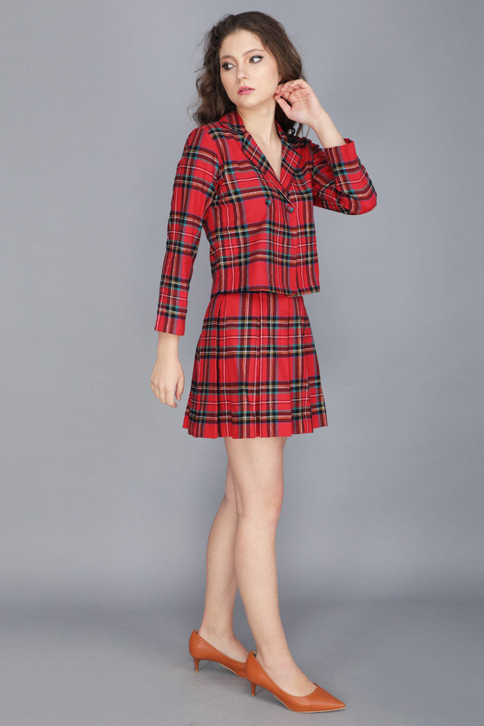 TARTAN JACKET TOP AND PEATED SKIRT