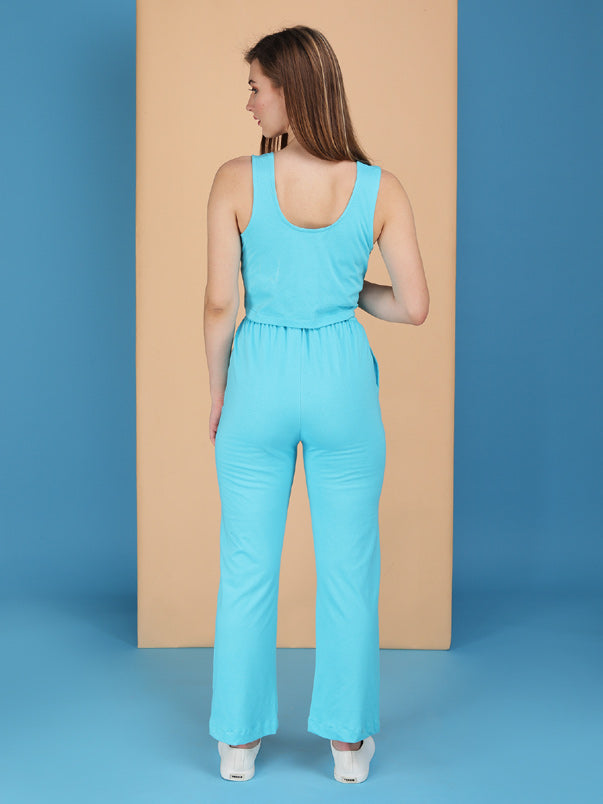 powder blue track pants with tank top made in cotton spandex