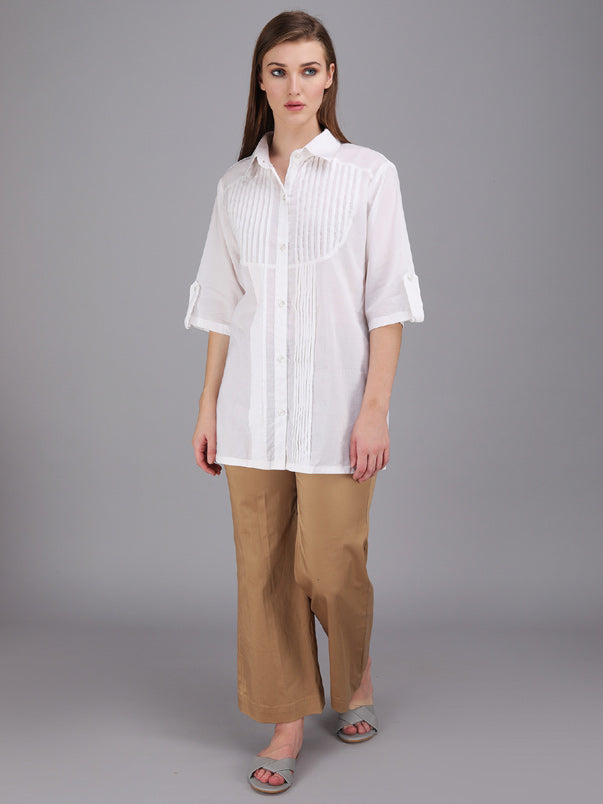 crisp white pintucks collar shirt