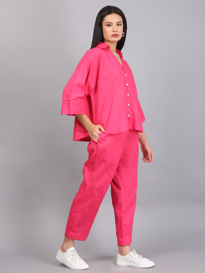FUSCHIA PINK BUTTON DOWN CO-ORD SET