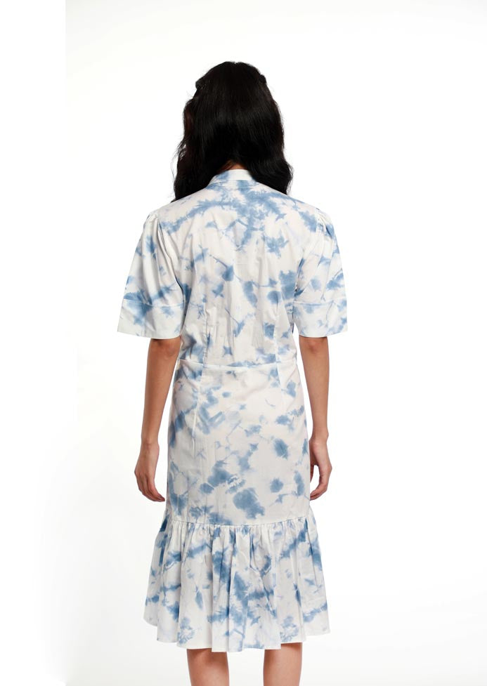 TIE & DYE PUSSY BOW TIER PANEL DRESS