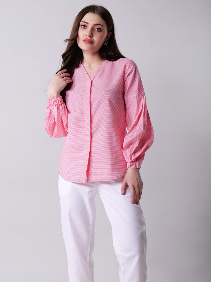 Striped Balloon Sleeve Top