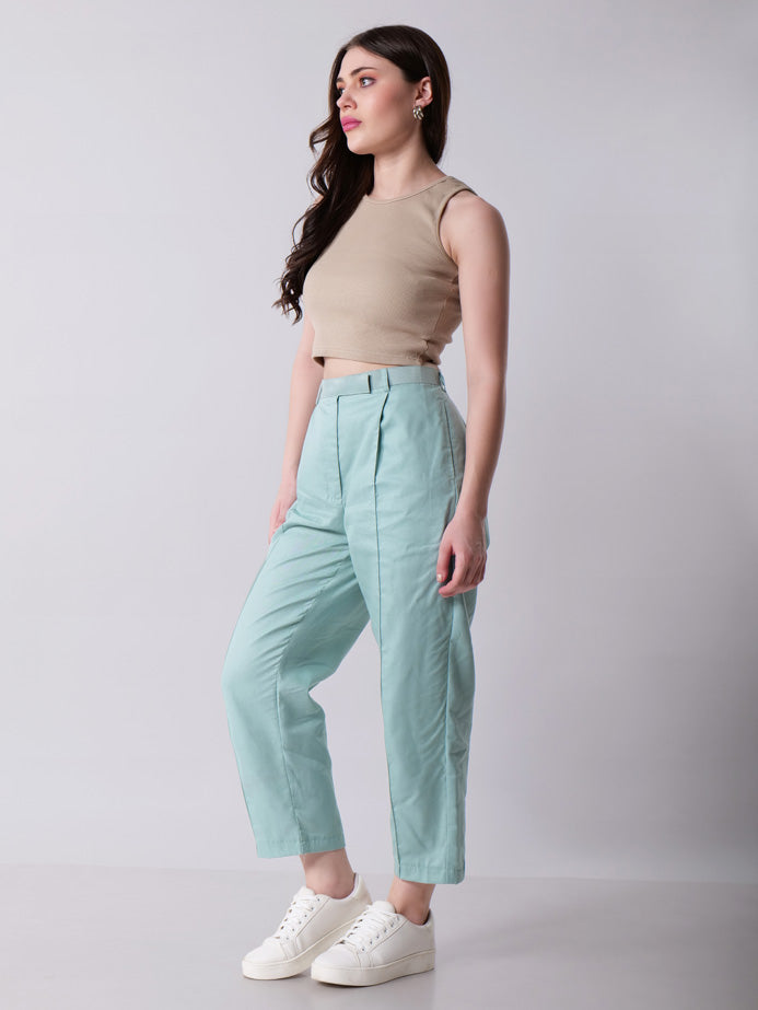 Teal Cropped Pants with Box Pleats