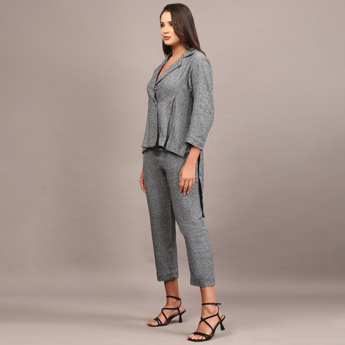 Grey Tweed High low blazer pant set