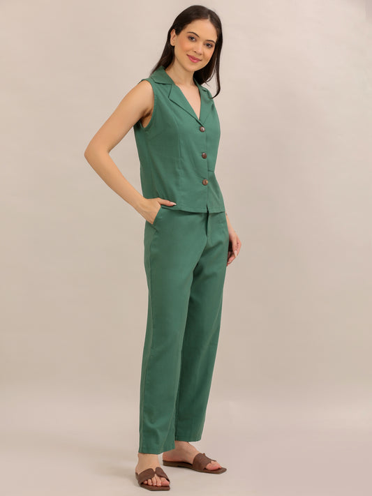 Emerald Green Sleeveless Waistcoat Co-ord Set