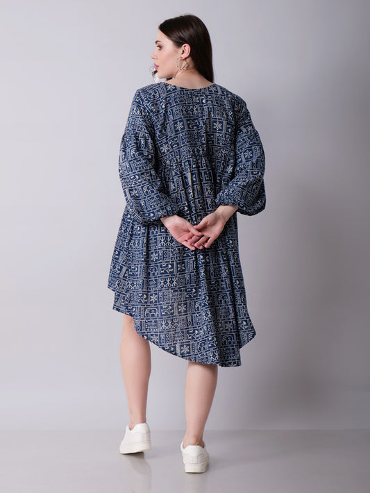 Balloon Sleeve High Low Dress