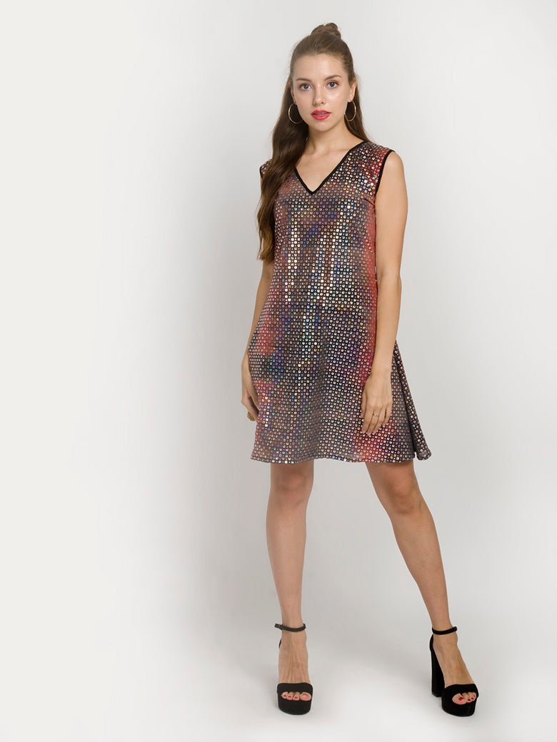 Short Sleeveless V-Neck Sequin Dress