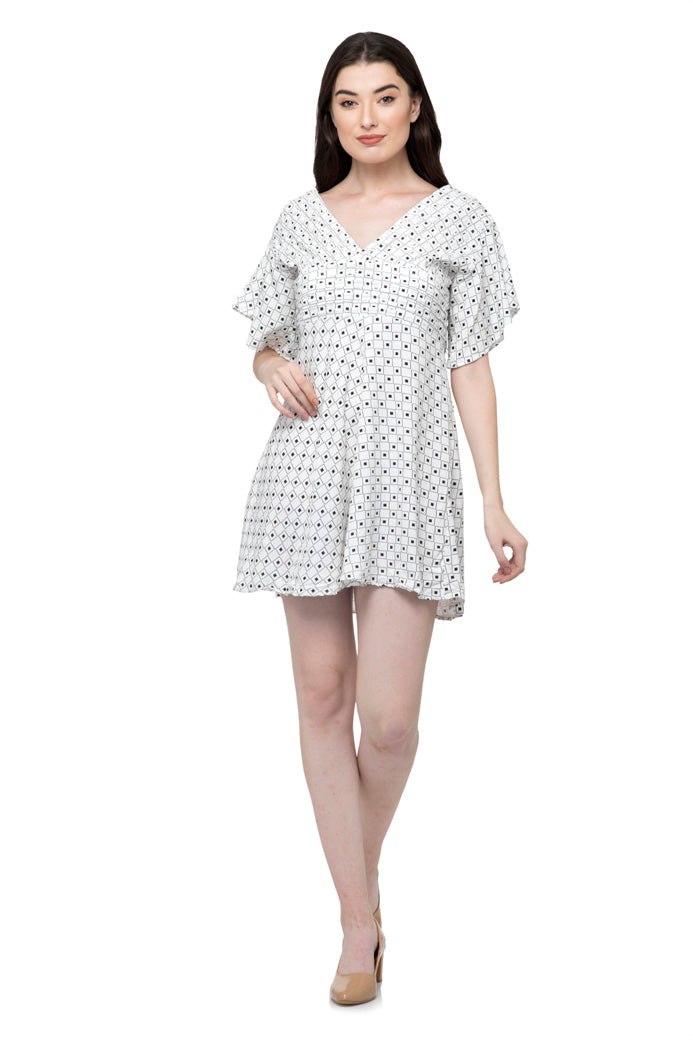 V neck bell sleeve mini dress