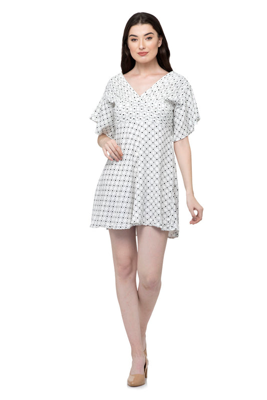 V neck bell sleeve mini dress