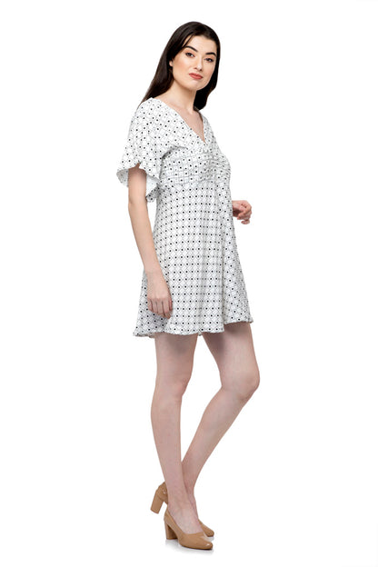 V neck bell sleeve mini dress