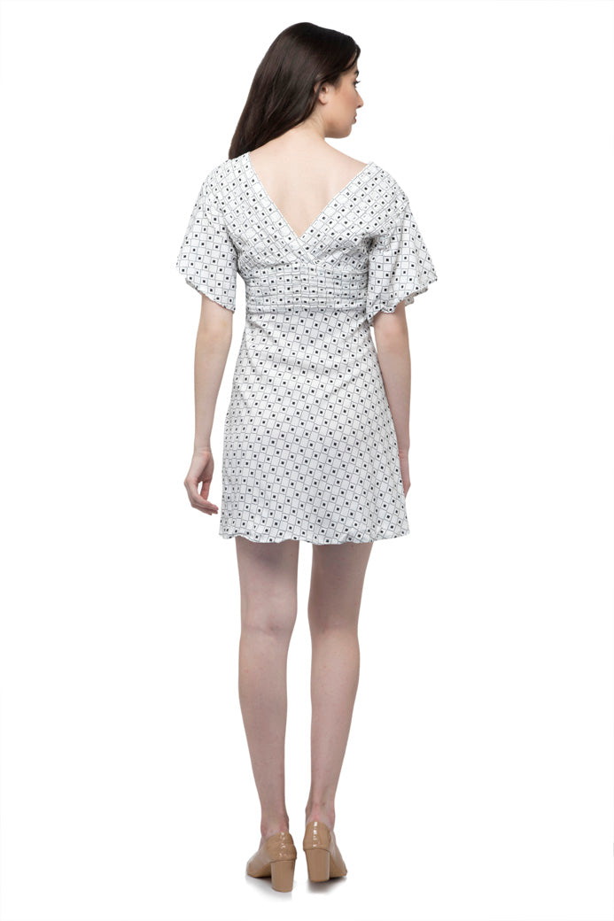V neck bell sleeve mini dress