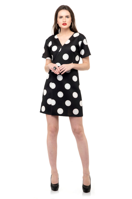 Black large polka dot jacket dress