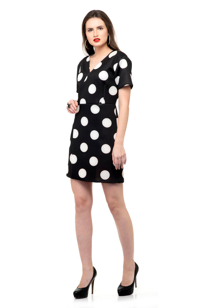 Black large polka dot jacket dress