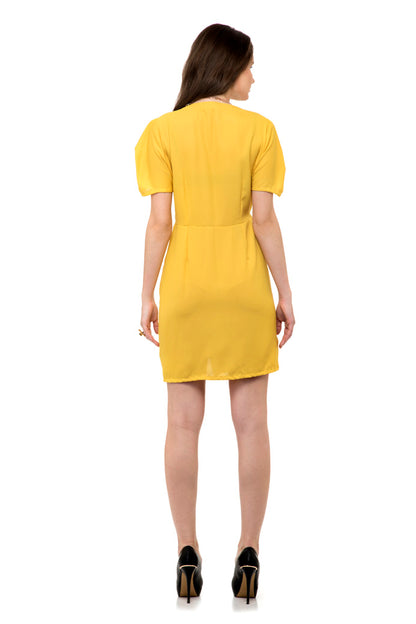 Yellow wrap folded dress with buttons