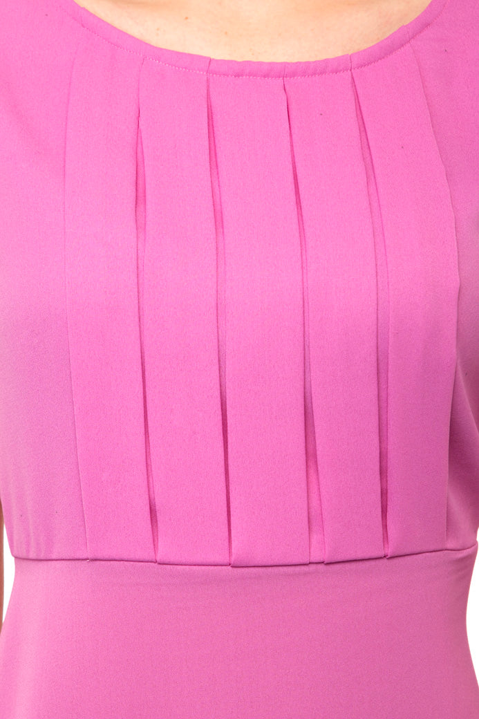 Sleeveless front pintucks pink mini dress