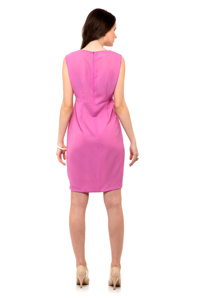 Sleeveless front pintucks pink mini dress