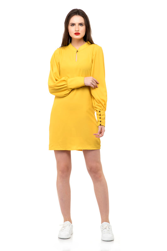Collared shift dress with buttoned sleeves