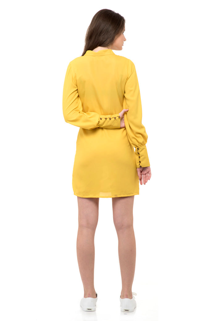 Collared shift dress with buttoned sleeves