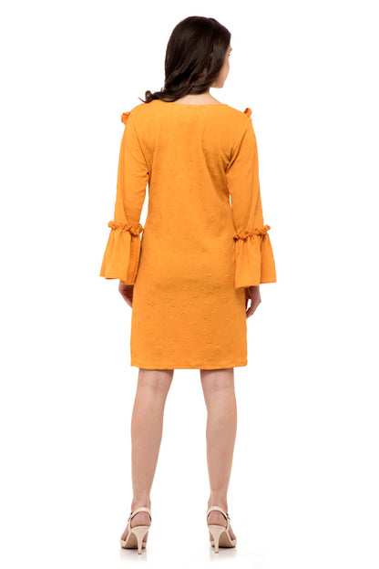 Orange ruffle sleeve one piece dress with ruffle hem