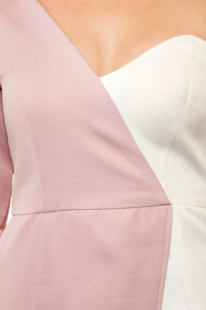 White pink one Sleeve one shoulder off dress