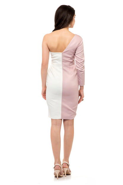 White pink one Sleeve one shoulder off dress