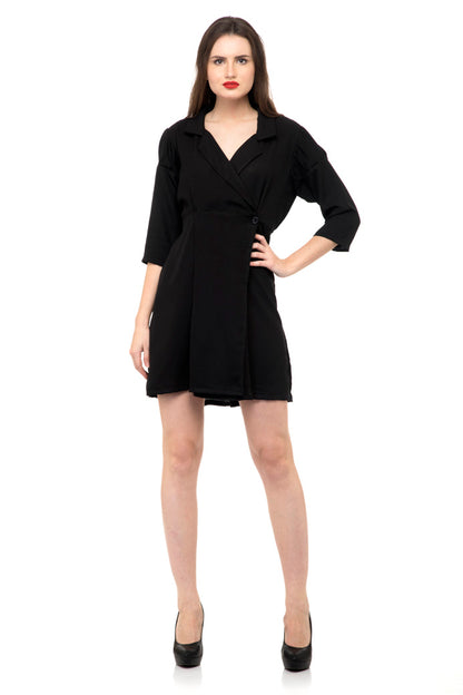 Black color long collars mini dress