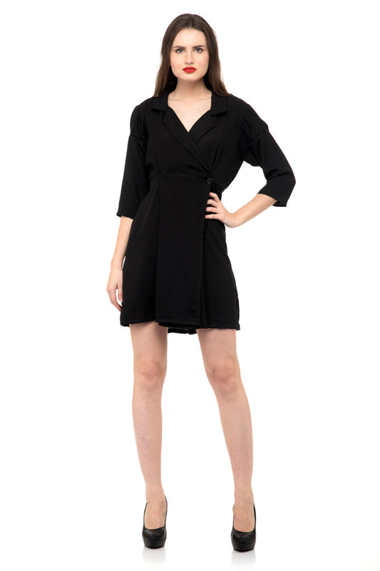 Black color long collars mini dress