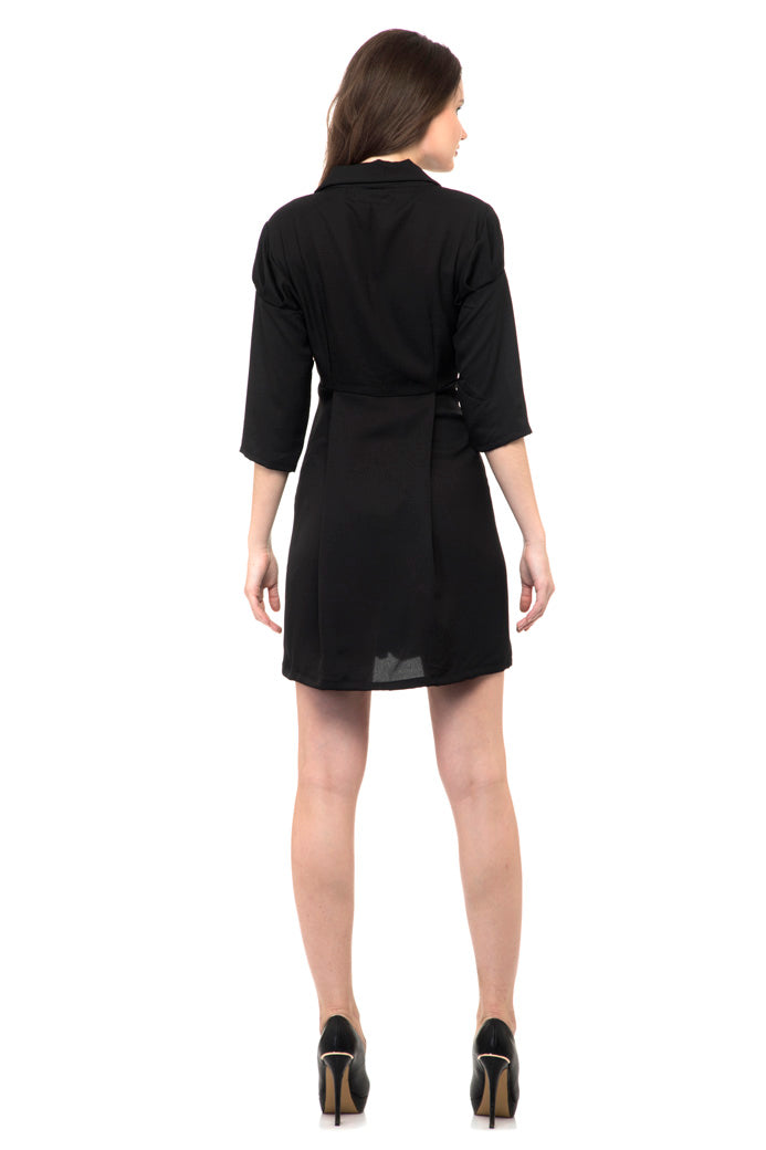 Black color long collars mini dress