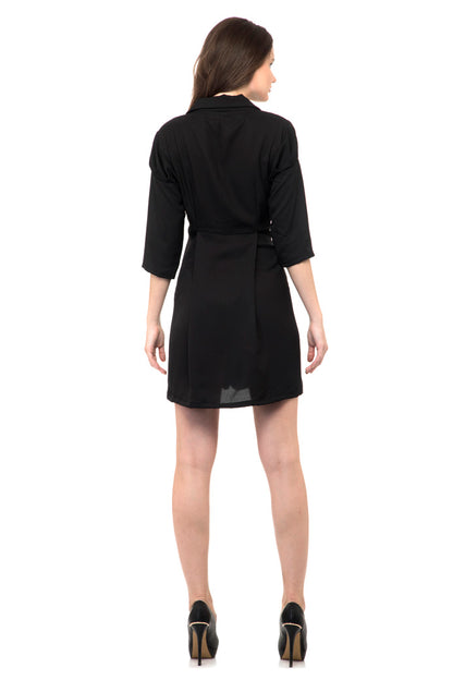 Black color long collars mini dress