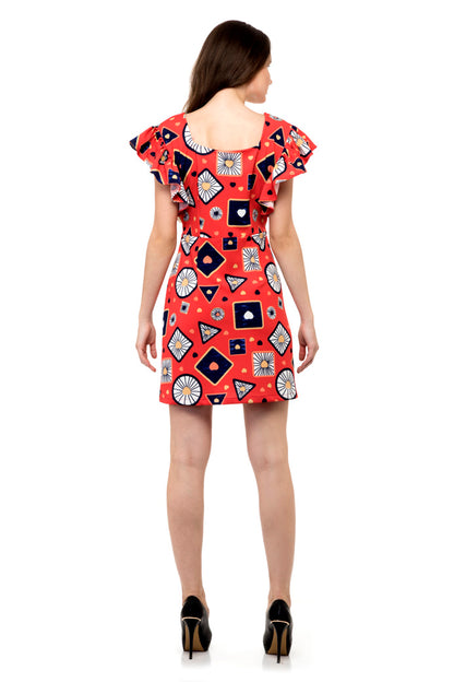 Sleeveless ruffle hem mini dress with heart prints