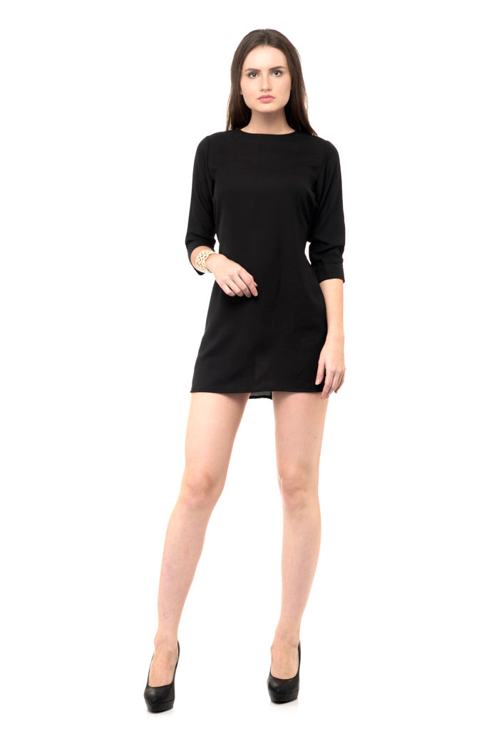 Plain black half sleeves mini dress