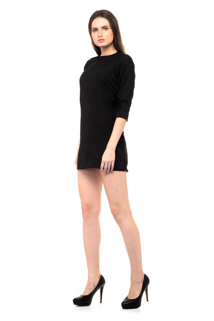 Plain black half sleeves mini dress