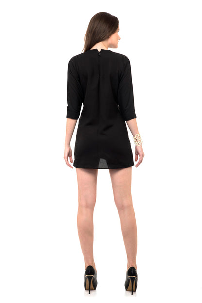 Plain black half sleeves mini dress