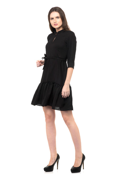 Diamond neck with ruffle hem dress